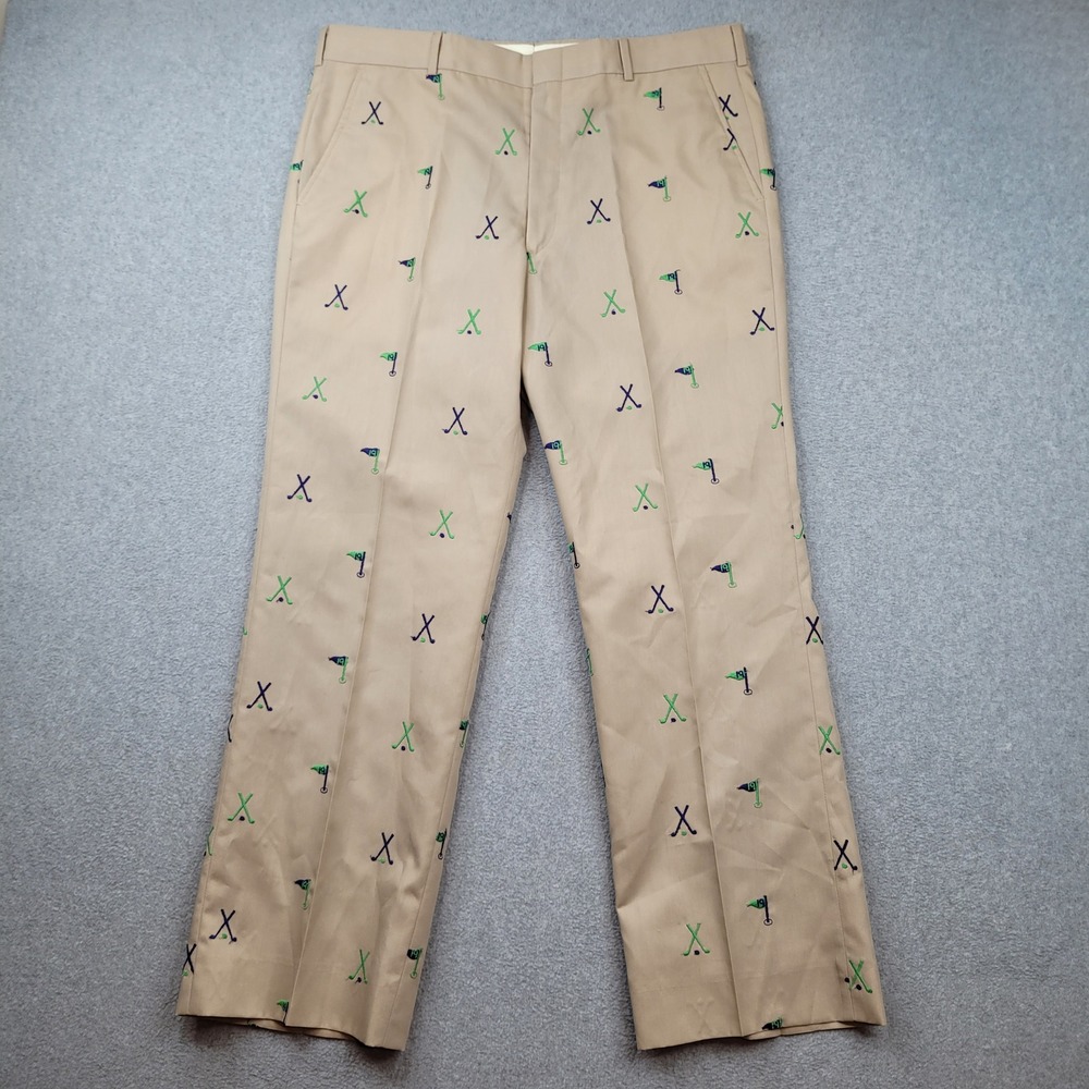 Vintage Brooks Brothers Golf Pants Mens 36x30 Tan Club Flag Embroidered Preppy